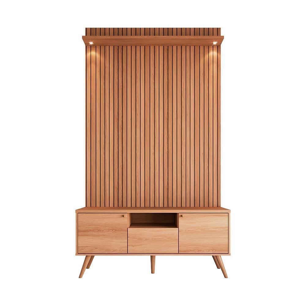 Rack River Com Painel Led - Efeito Ripado Para Tv Até 70'' 2 Portas E 1 Gaveta - Lukaliam Móveis Jequitiba Ripado Jequitiba Ripado - 2