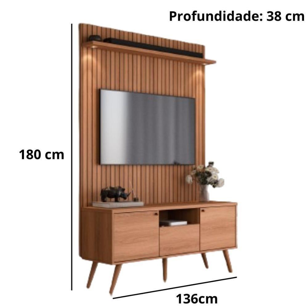 Rack River Com Painel Led - Efeito Ripado Para Tv Até 70'' 2 Portas E 1 Gaveta - Lukaliam Móveis Jequitiba Ripado Jequitiba Ripado - 5