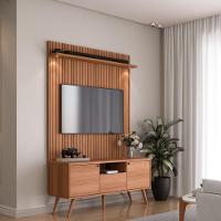 Rack River Com Painel Led - Efeito Ripado Para Tv Até 70'' 2 Portas E 1 Gaveta - Lukaliam Móveis Jequitiba Ripado Jequitiba Ripado - 3