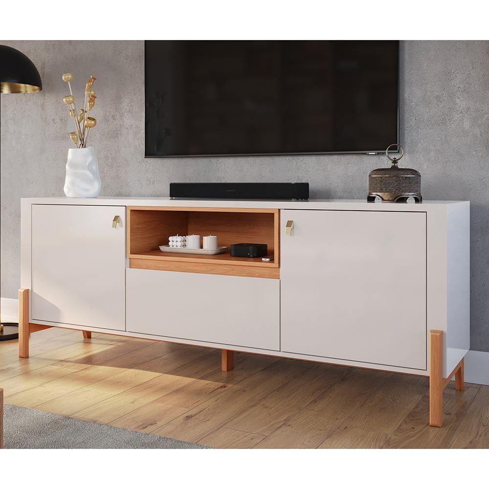 Rack Para Tv Até 70 Polegadas 1 Gaveta E 2 Portas Gliss 1,83m Lukaliam Móveis Off White Perolizado-jequitiba Off White Perolizado-jequitiba - 2