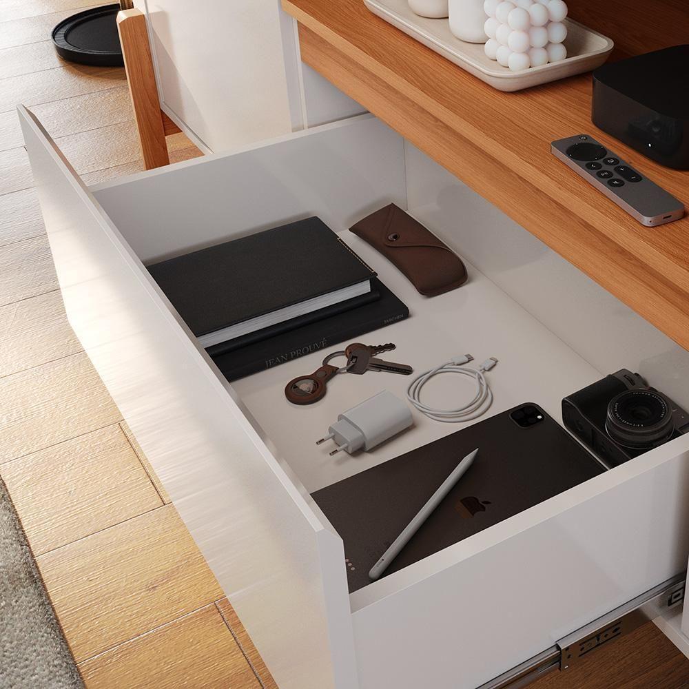 Rack Para Tv Até 70 Polegadas 1 Gaveta E 2 Portas Gliss 1,83m Lukaliam Móveis Off White Perolizado-jequitiba Off White Perolizado-jequitiba - 4