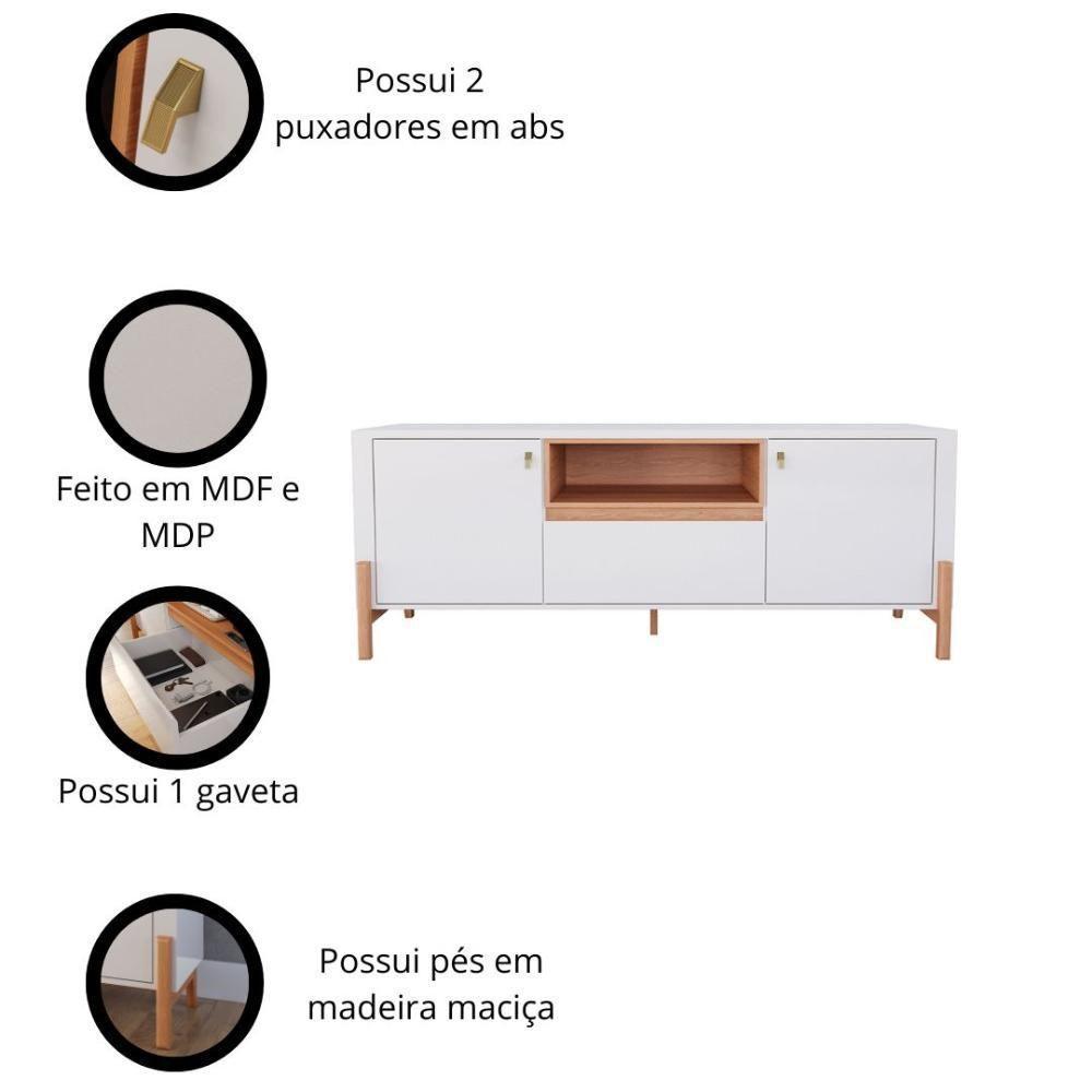 Rack Para Tv Até 70 Polegadas 1 Gaveta E 2 Portas Gliss 1,83m Lukaliam Móveis Off White Perolizado-jequitiba Off White Perolizado-jequitiba - 5