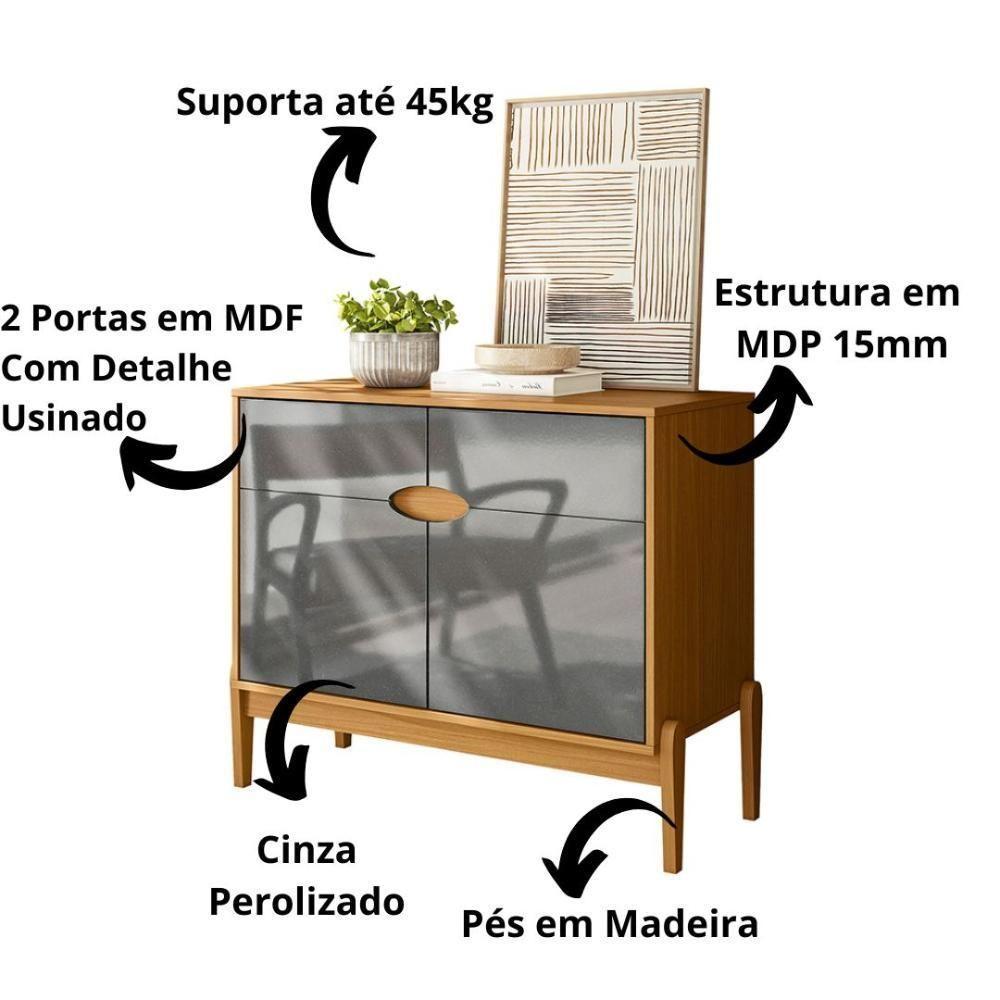 Aparador Buffet Intense 2 Portas C- Pés Em Madeira Freijó-cinza Perolizado - 3