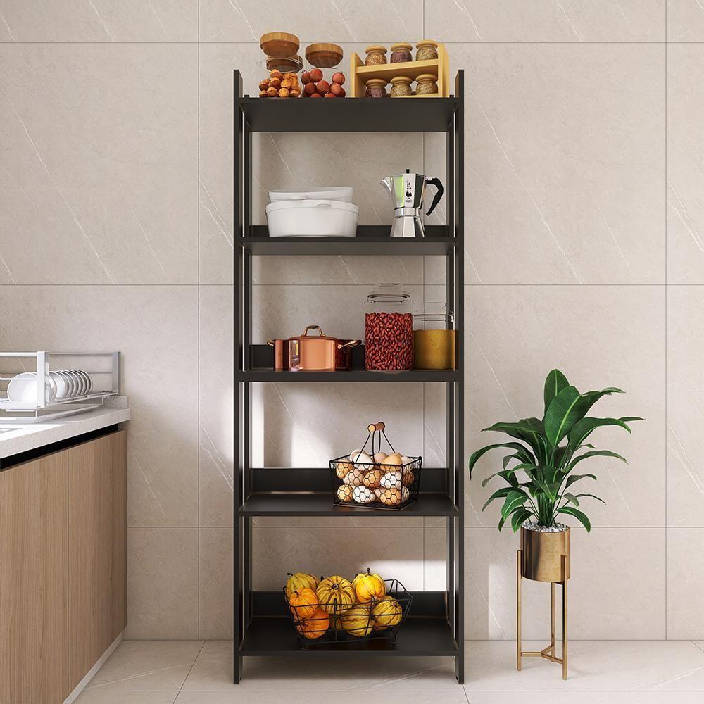 Armario Multiuso Organizador Para Cozinha Com Prateleiras Preto Preto - 2