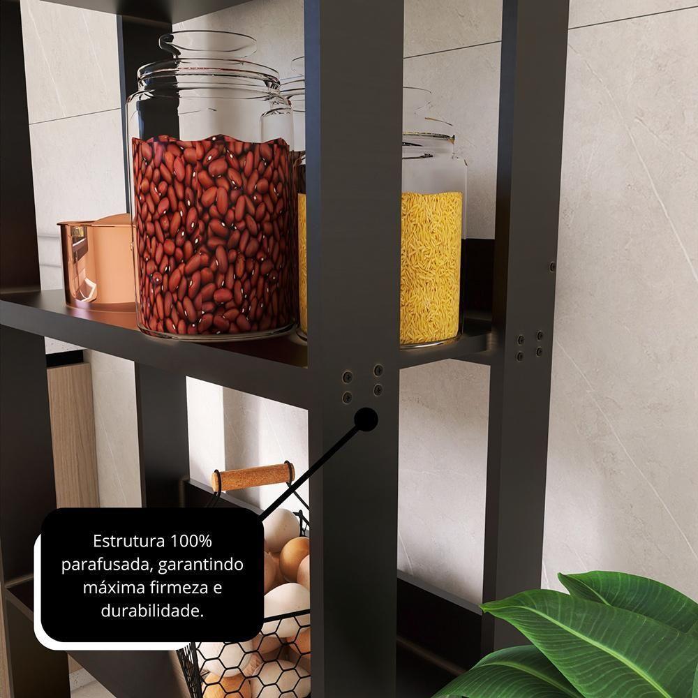Armario Multiuso Organizador Para Cozinha Com Prateleiras Preto Preto - 7