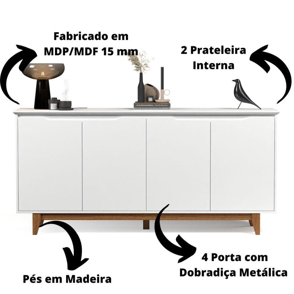 Aparador Buffet 4 Quatro Portas Mdf Moderno Prático Flow - 3
