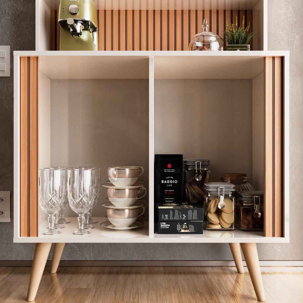 Aparador Buffet Cantinho Do Café Dolce Com Efeito Ripado Movelove - Off White Perolizado-freijó Ripado - 2