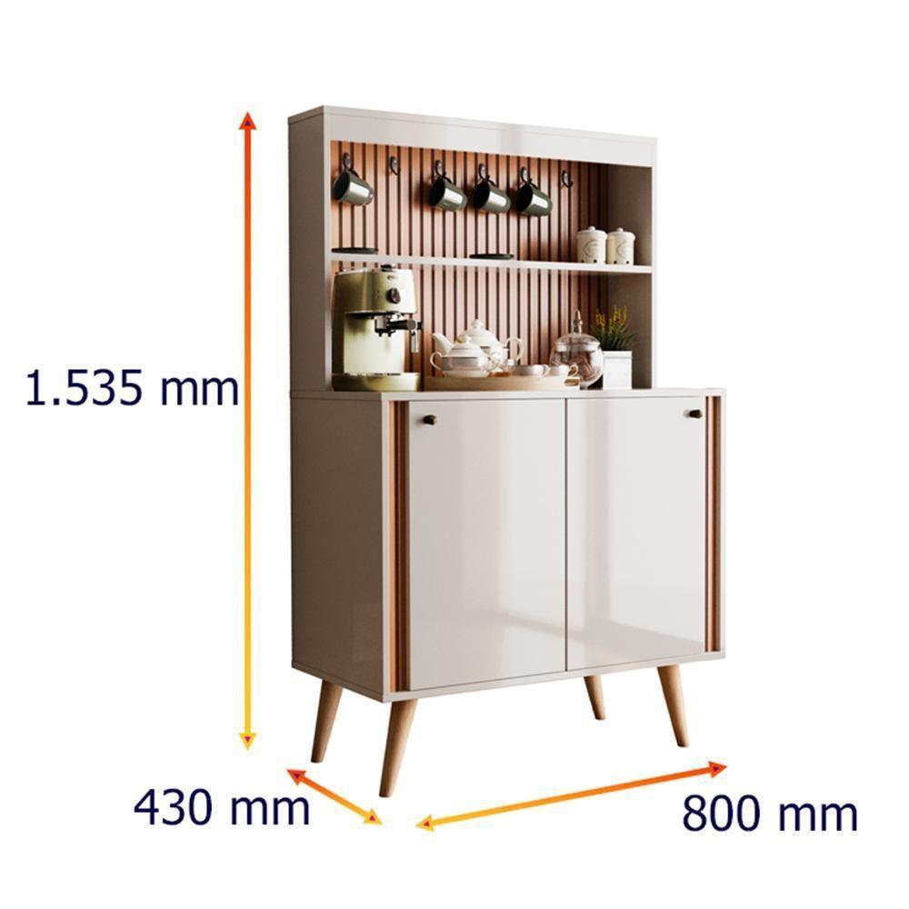 Aparador Buffet Cantinho Do Café Dolce Com Efeito Ripado Movelove - Off White Perolizado-freijó Ripado - 3