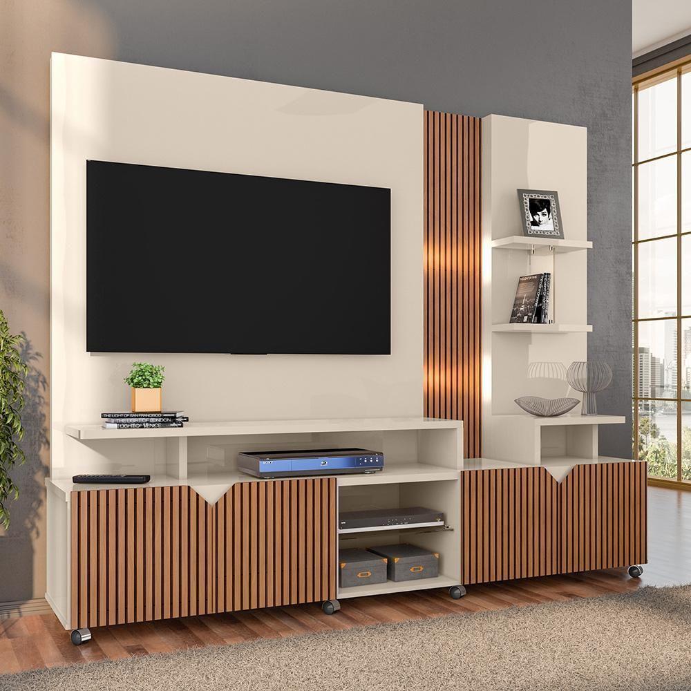 Estante Home Para Tv Até 55 Polegadas Impressão Ripada Cross Lukaliam Off White-tauari - 2