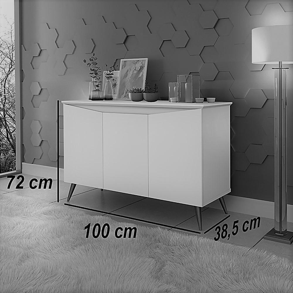 Aparador Buffet Encanto 3 Portas Retro Com Pés De Madeira Off White - Freijó - 2