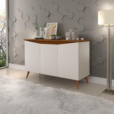 Aparador Buffet Encanto 3 Portas Retro Com Pés De Madeira Off White - Freijó