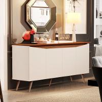 Aparador Buffet Encanto 4 Portas Retrô Com Pés De Madeira Off White - Freijó - 1