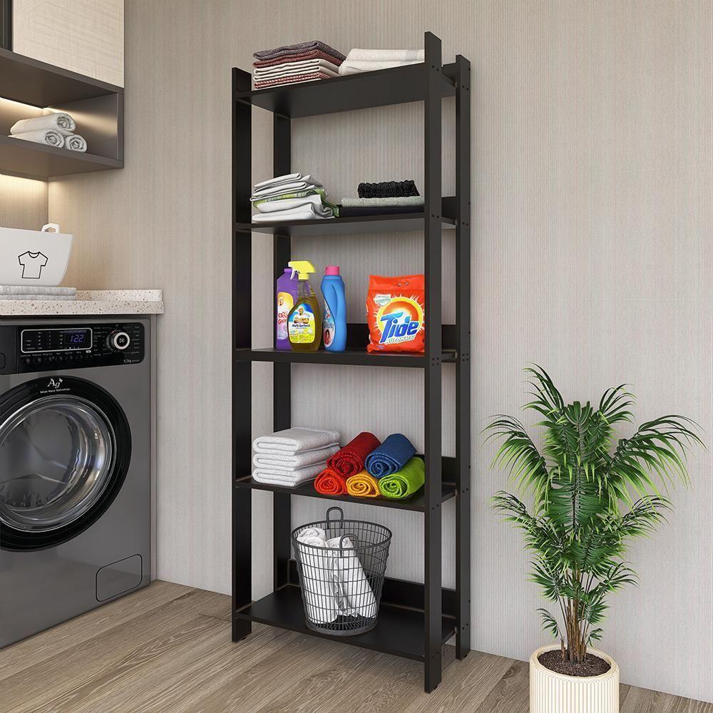 Armario Multiuso Com 5 Prateleiras Organizador Lavanderia Preto Preto - 1