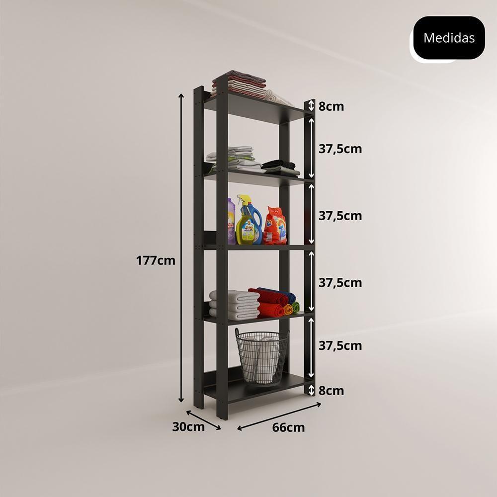 Armario Multiuso Com 5 Prateleiras Organizador Lavanderia Preto Preto - 2