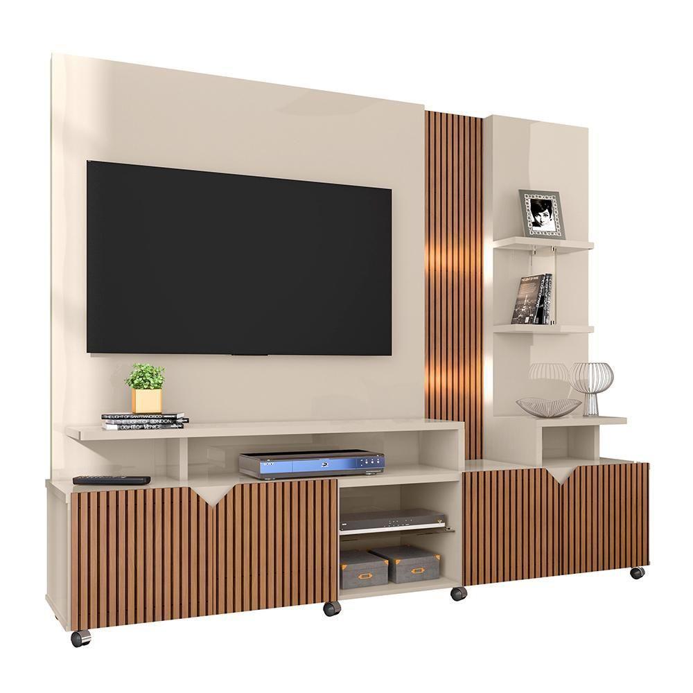 Home Para Tv Até 55 Led Ripado 3d 2,10m Off White Madeirado Off White Perolizado-tauari Ripado Off White Perolizado-tauari Ripado - 2