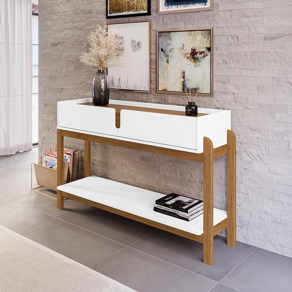 Aparador Lizz - 2 Gavetas Em Mdf-mdp Branco-cedro - Casa D - 1