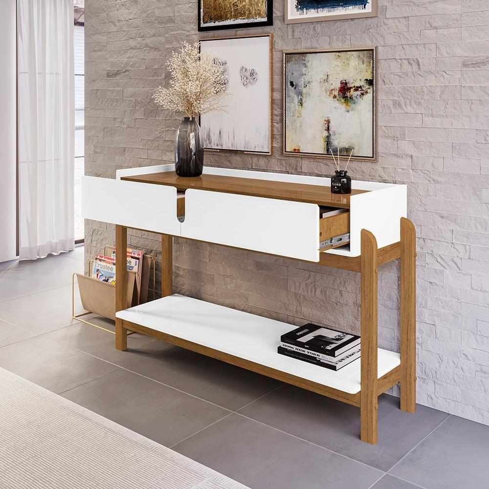 Aparador Lizz - 2 Gavetas Em Mdf-mdp Branco-cedro - Casa D - 2