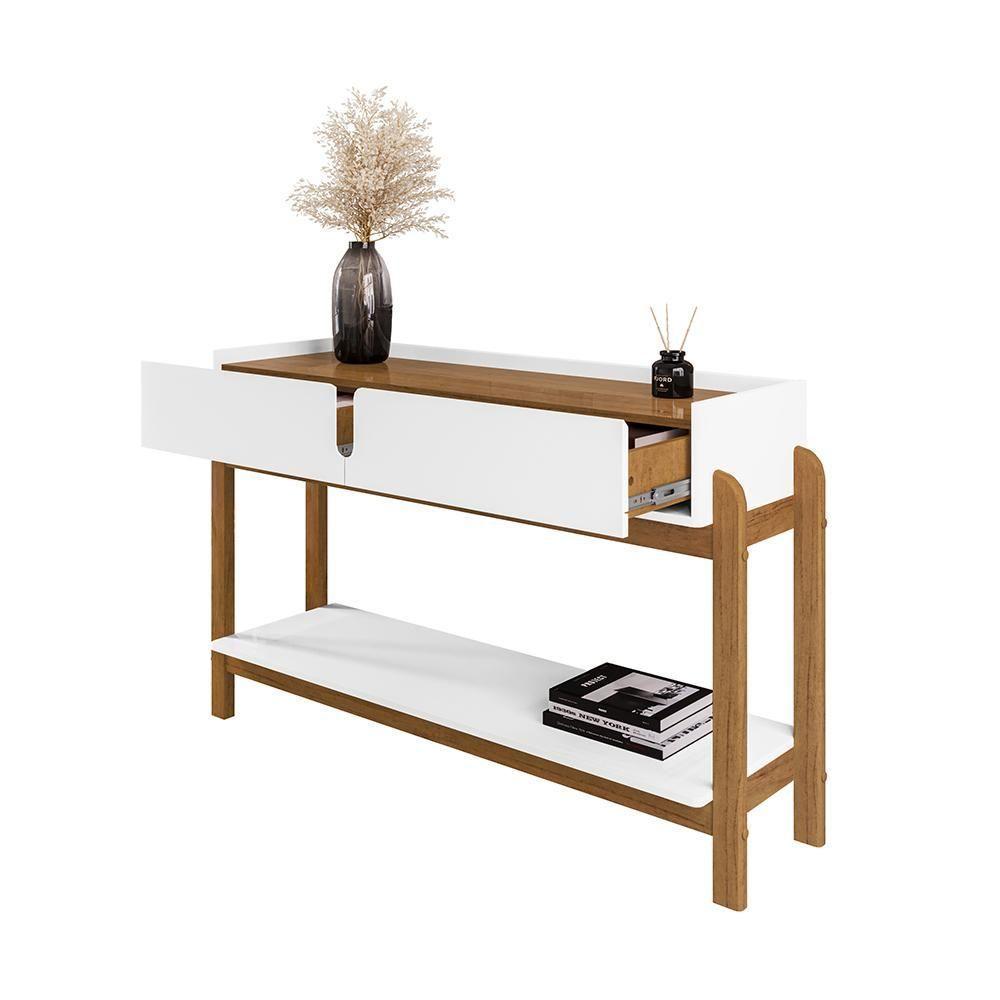 Aparador Lizz - 2 Gavetas Em Mdf-mdp Branco-cedro - Casa D - 10