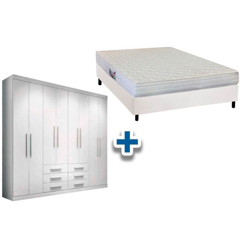 Cama Box Casal + Colchão Frontier Herval + Guarda Roupa Master 8.6 Branco - 1