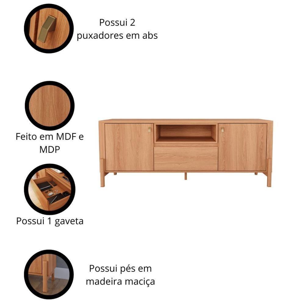 Rack Para Tv Até 70 Polegadas 1 Gaveta E 2 Portas Gliss 1,83m Lukaliam Móveis Jequitiba Jequitiba - 5