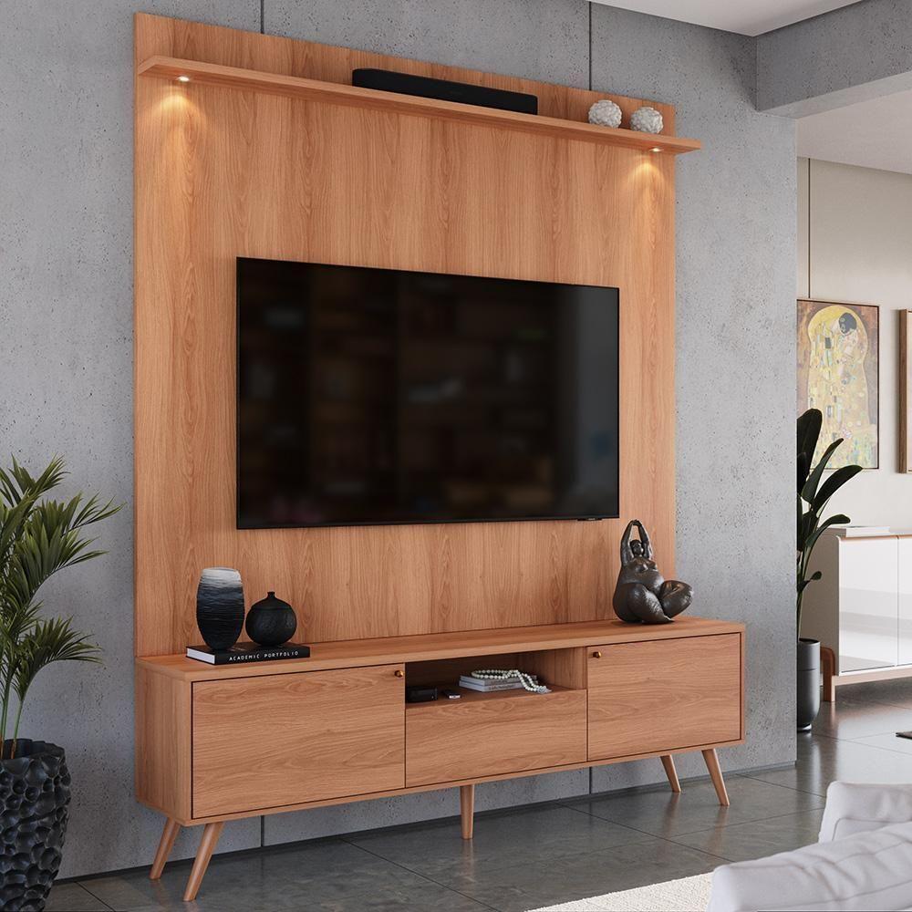 Rack Movelove 2 Portas E 1 Gaveta Com Painel Led Para Tv 70 Polegadas River 183cm Jequitiba Jequitiba - 1