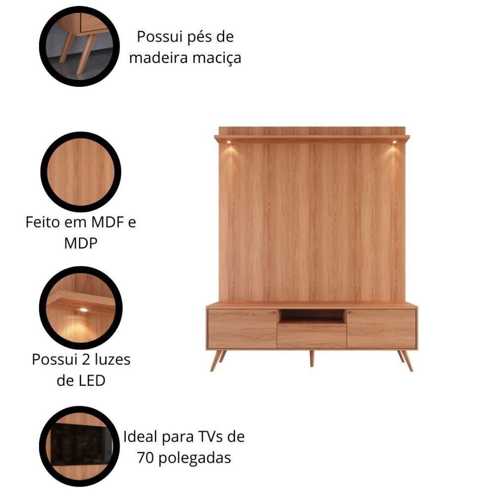Rack Movelove 2 Portas E 1 Gaveta Com Painel Led Para Tv 70 Polegadas River 183cm Jequitiba Jequitiba - 3