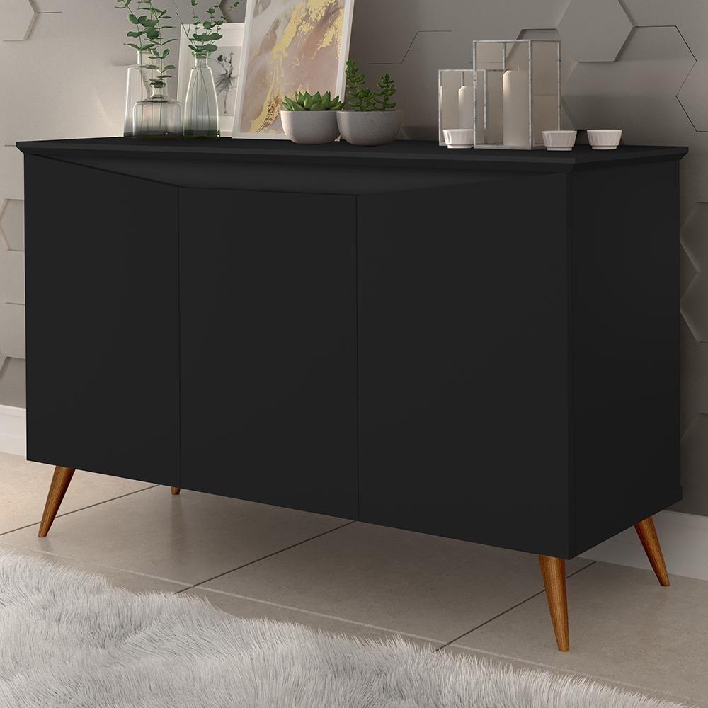 Buffet Aparador Encanto - 3 Portas Prateleira Interna Mdf Preto - Movelove Preto - 5