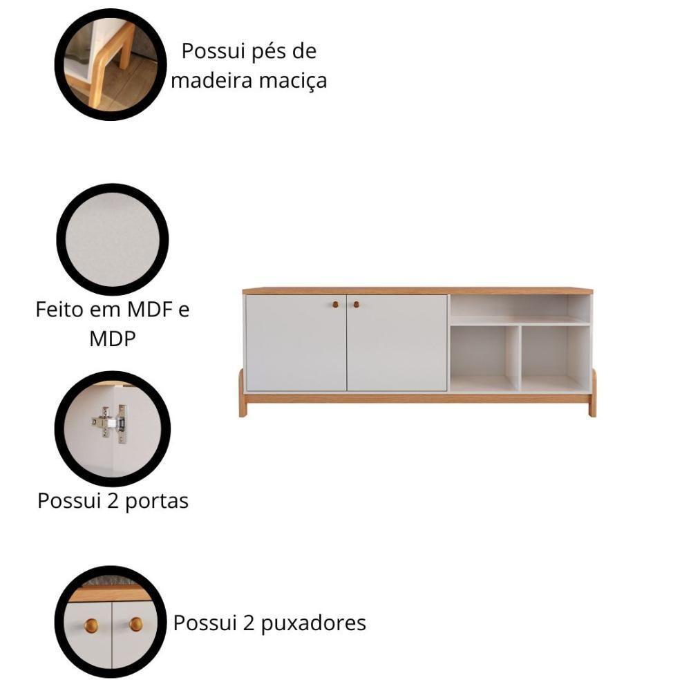 Rack Para Tv Até 70 Polegadas 2 Portas Sunny 1,83m Lukaliam Móveis Off White-jequitiba Off White-jequitiba - 4