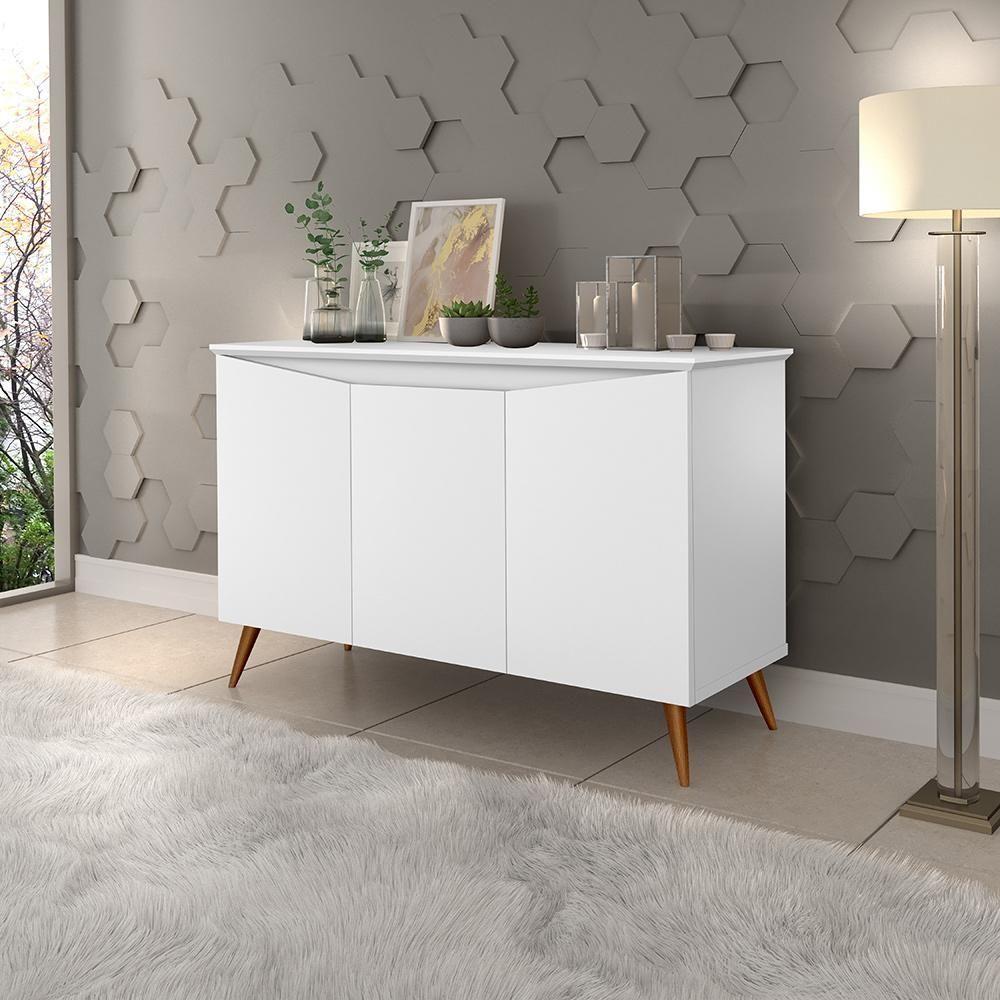 Buffet Aparador Encanto - 3 Portas Prateleira Interna Mdf Branco - Movelove Branco - 1