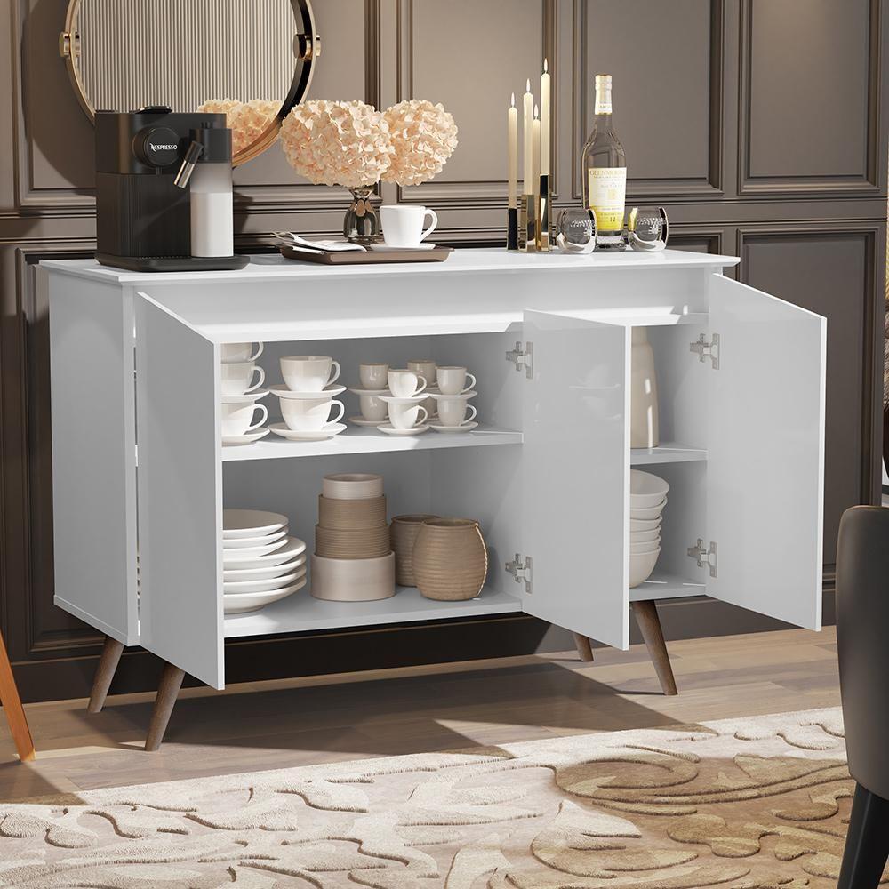 Buffet Aparador Encanto - 3 Portas Prateleira Interna Mdf Branco - Movelove Branco - 2