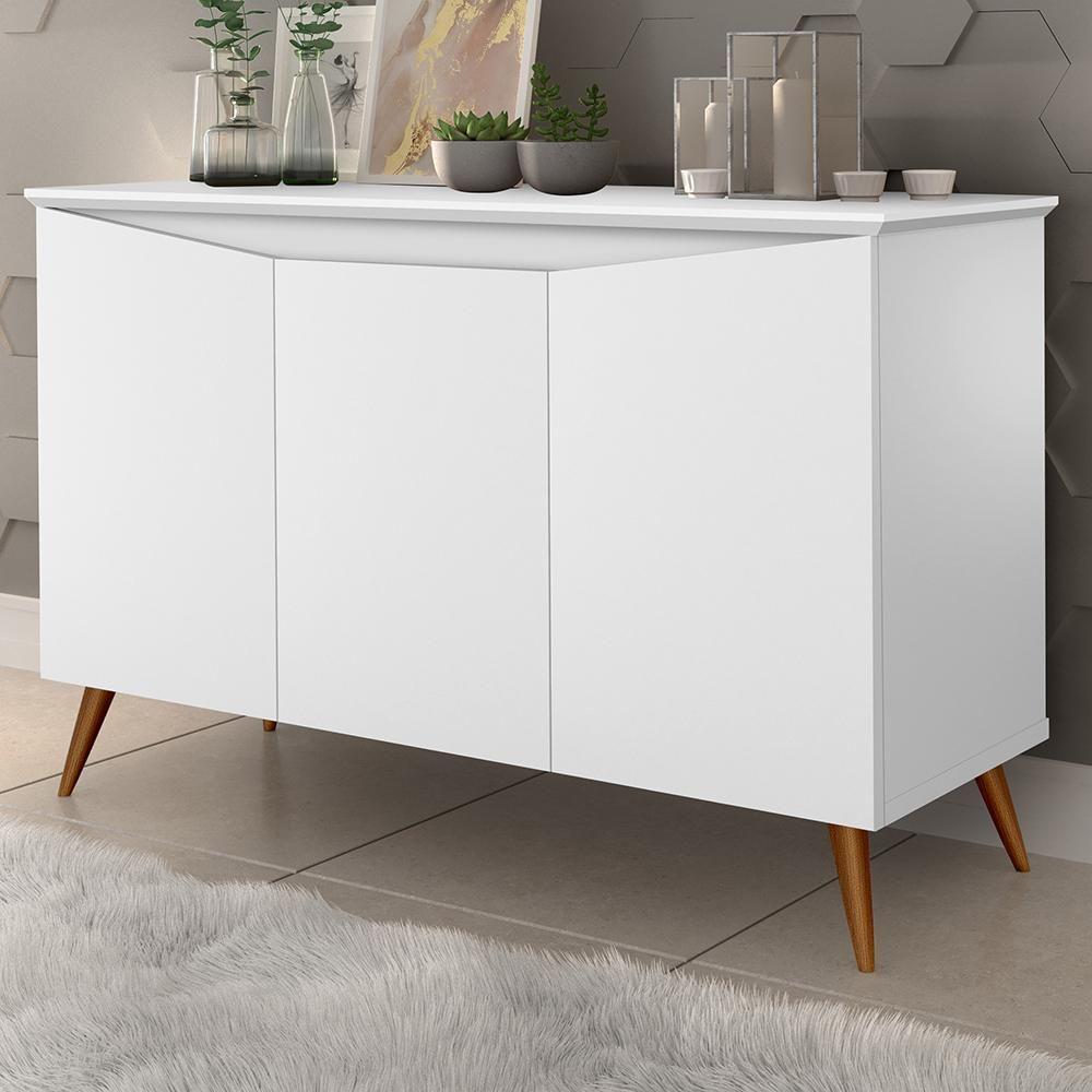 Buffet Aparador Encanto - 3 Portas Prateleira Interna Mdf Branco - Movelove Branco - 5