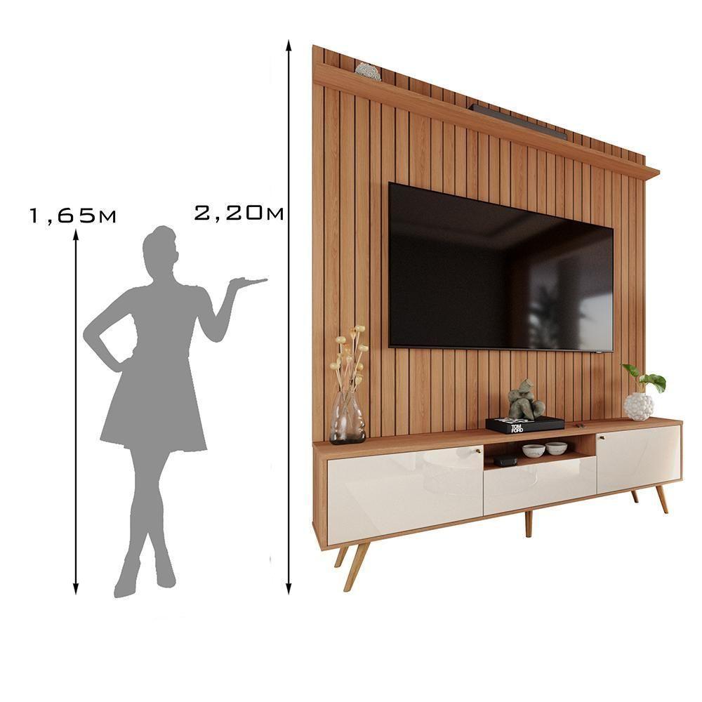 Rack Com Painel Sevilla - Mdp Efeito Ripado 3d Jequitibá-off White - Lukaliam Móveis - 4