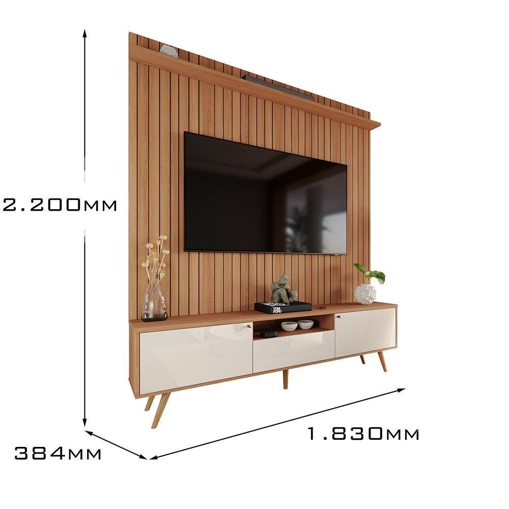 Rack Com Painel Sevilla - Mdp Efeito Ripado 3d Jequitibá-off White - Lukaliam Móveis - 5