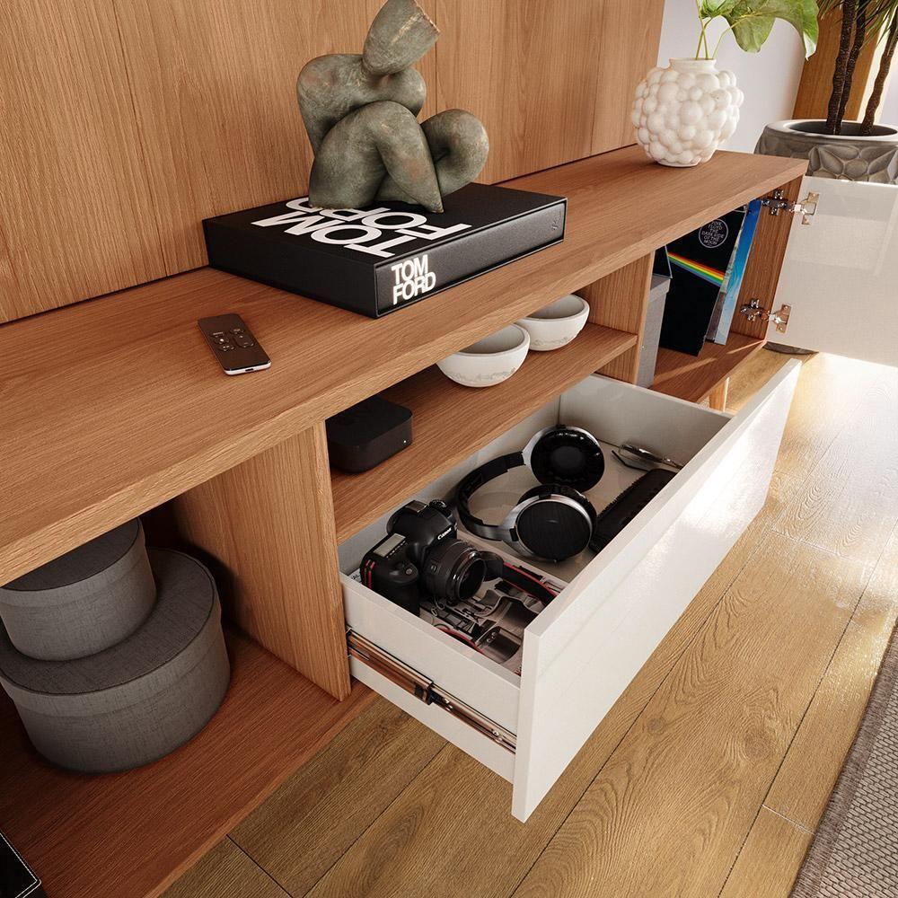 Rack Com Painel Sevilla - Mdp Efeito Ripado 3d Jequitibá-off White - Lukaliam Móveis - 7