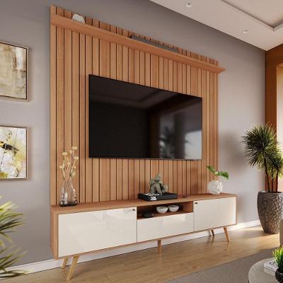 Rack Com Painel Sevilla - Mdp Efeito Ripado 3d Jequitibá-off White - Lukaliam Móveis
