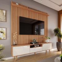 Rack Com Painel Sevilla - Mdp Efeito Ripado 3d Jequitibá-off White - Lukaliam Móveis - 1