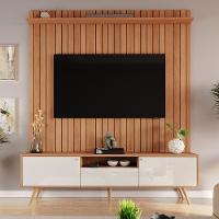 Rack Com Painel Sevilla - Mdp Efeito Ripado 3d Jequitibá-off White - Lukaliam Móveis - 2