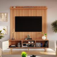 Rack Com Painel Sevilla - Mdp Efeito Ripado 3d Jequitibá-off White - Lukaliam Móveis - 3