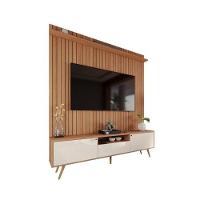 Rack Com Painel Sevilla - Mdp Efeito Ripado 3d Jequitibá-off White - Lukaliam Móveis - 9