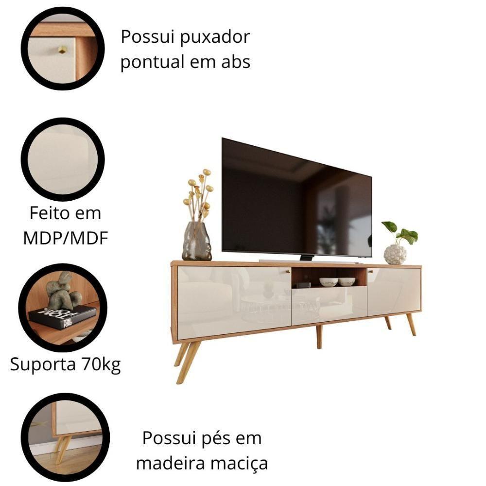 Rack Para Tv Até 70 Polegadas 2 Portas E 1 Gaveta Sevilla 183cm Jequitibá-off White Perolizado - 6