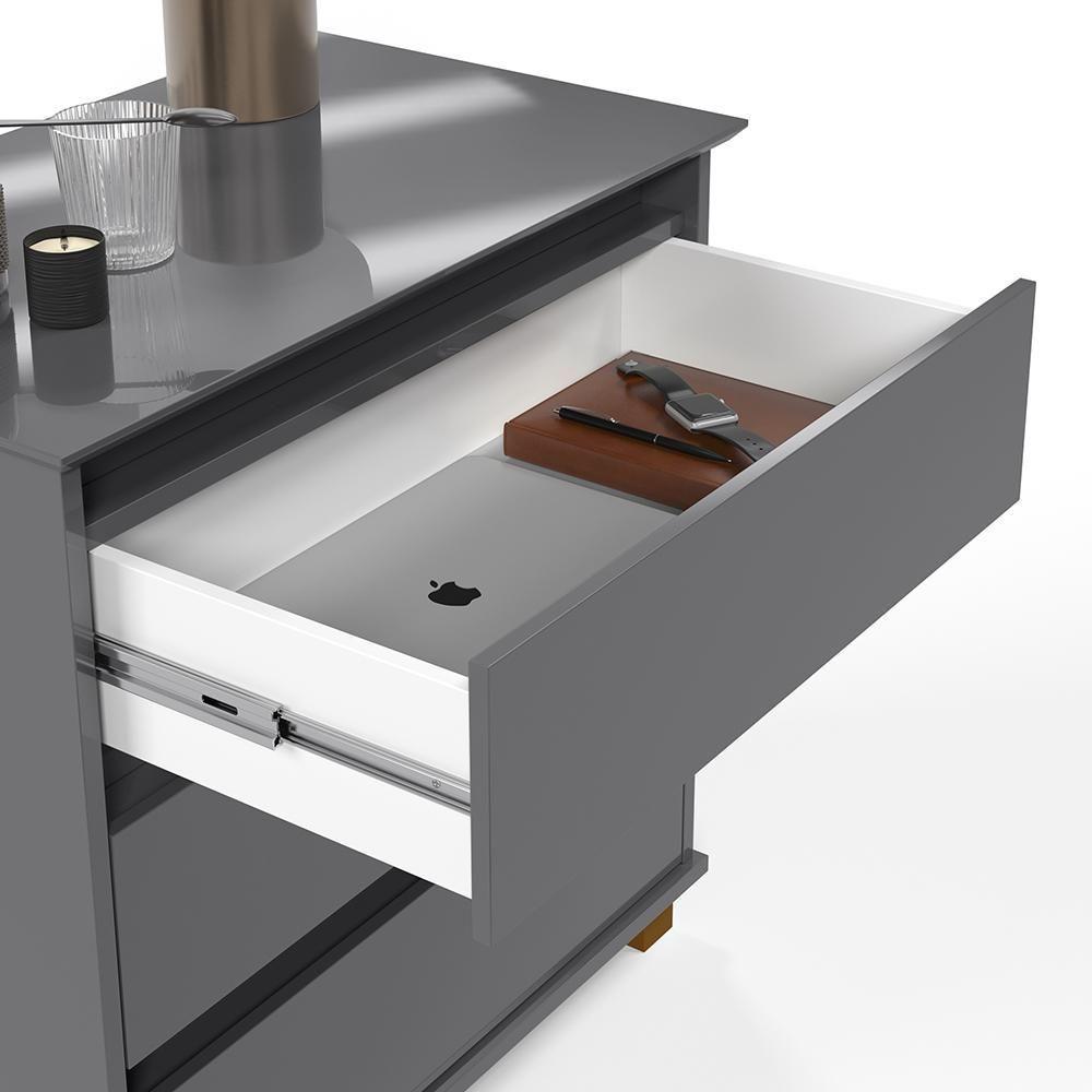 Cômoda Mini Ej Versátil - 3 Gavetas Pés De Madeira Corrediças Telescópicas Mdf-mdp Cinza - Ej Móveis - 3