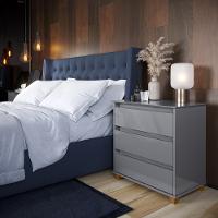 Cômoda Mini Ej Versátil - 3 Gavetas Pés De Madeira Corrediças Telescópicas Mdf-mdp Cinza - Ej Móveis - 1