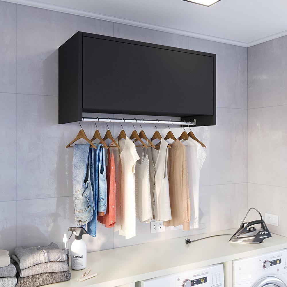 Armário Suspenso Delta - 1 Porta Com Cabideiro Em Mdp Preto - J3 Móveis Preto - 1