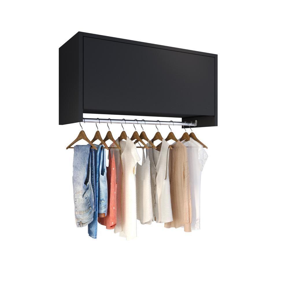 Armário Suspenso Delta - 1 Porta Com Cabideiro Em Mdp Preto - J3 Móveis Preto - 3