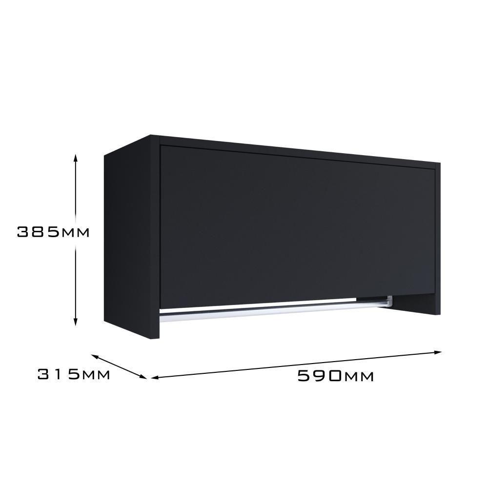 Armário Suspenso Delta - 1 Porta Com Cabideiro Em Mdp Preto - J3 Móveis Preto - 4