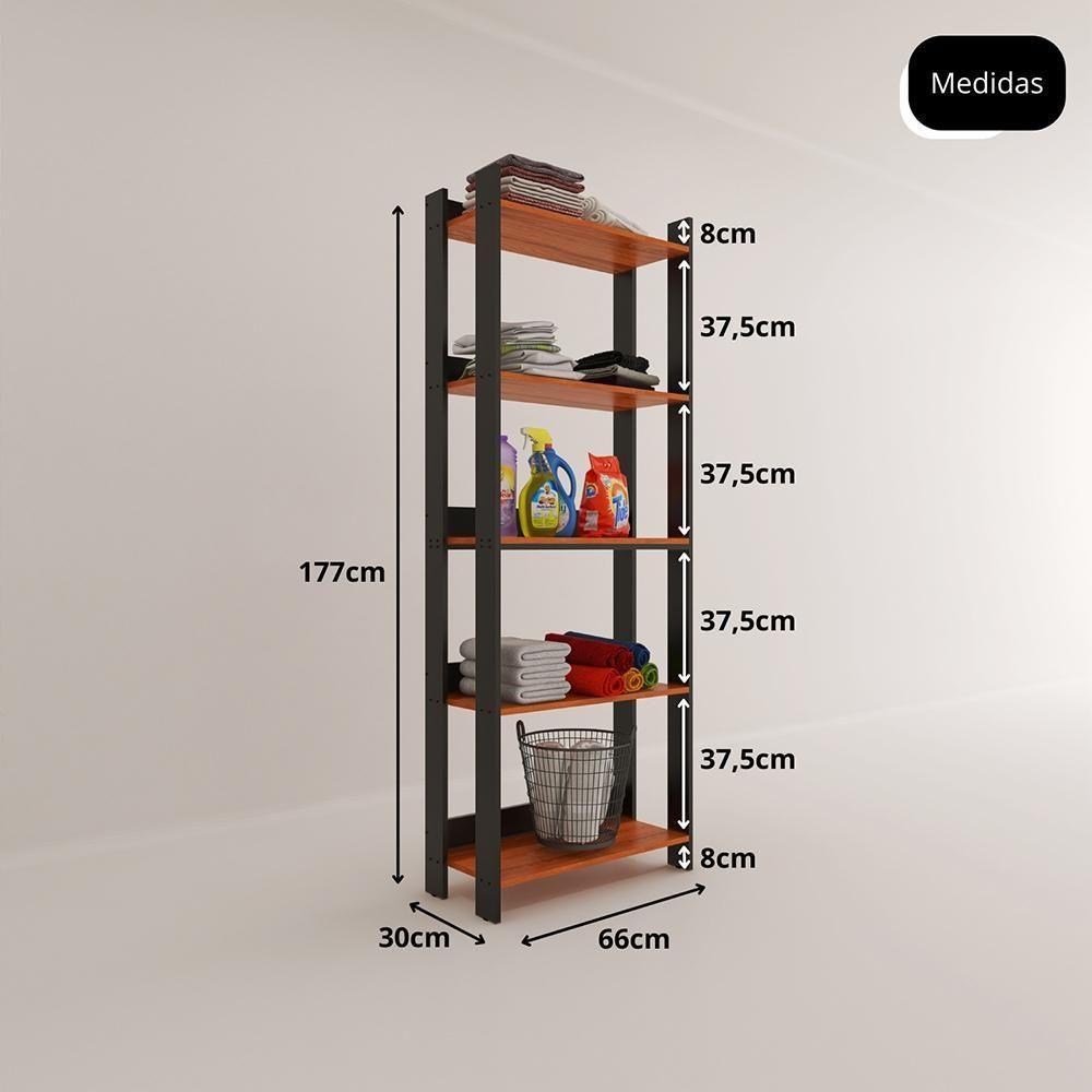 Armario Multiuso Com 5 Prateleiras Organizador Lavanderia Preto - Nature Preto - Nature - 2