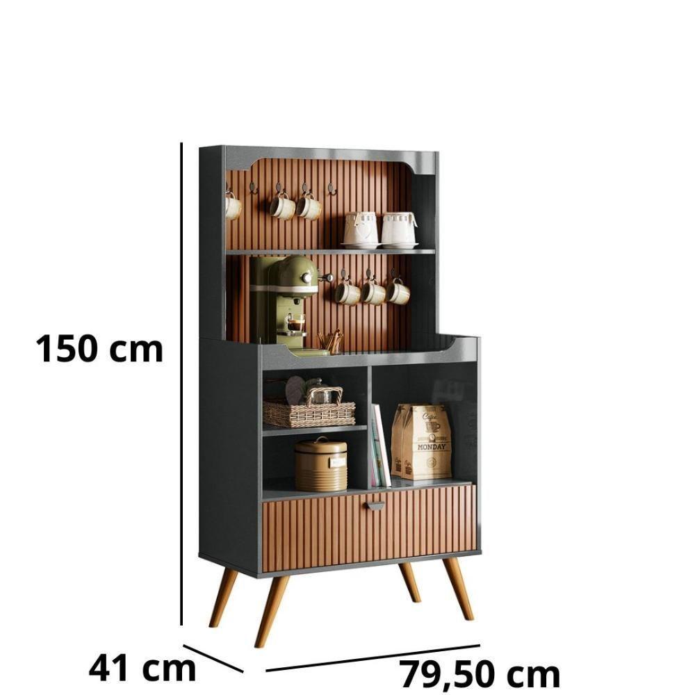 Cantinho Do Café Rubi - 1 Porta Basculante Em Mdf Cinza Perolizado-tauari Ripado - Lukaliam Móveis - 3