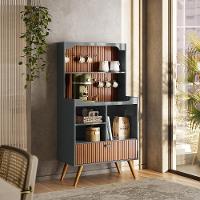 Cantinho Do Café Rubi - 1 Porta Basculante Em Mdf Cinza Perolizado-tauari Ripado - Lukaliam Móveis - 1