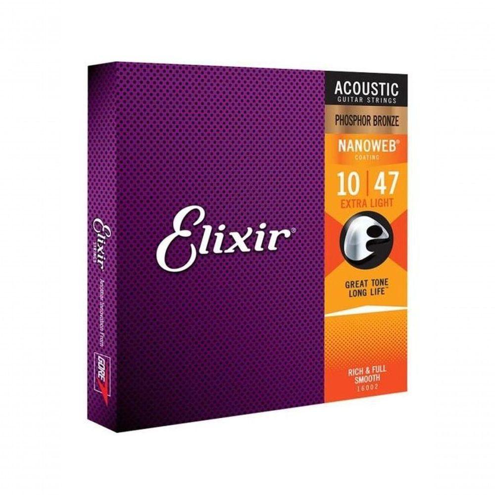 Encordoamento Para Violão .010 Extra Light Phosphor Bronze Nanoweb 16002 Elixir - 1