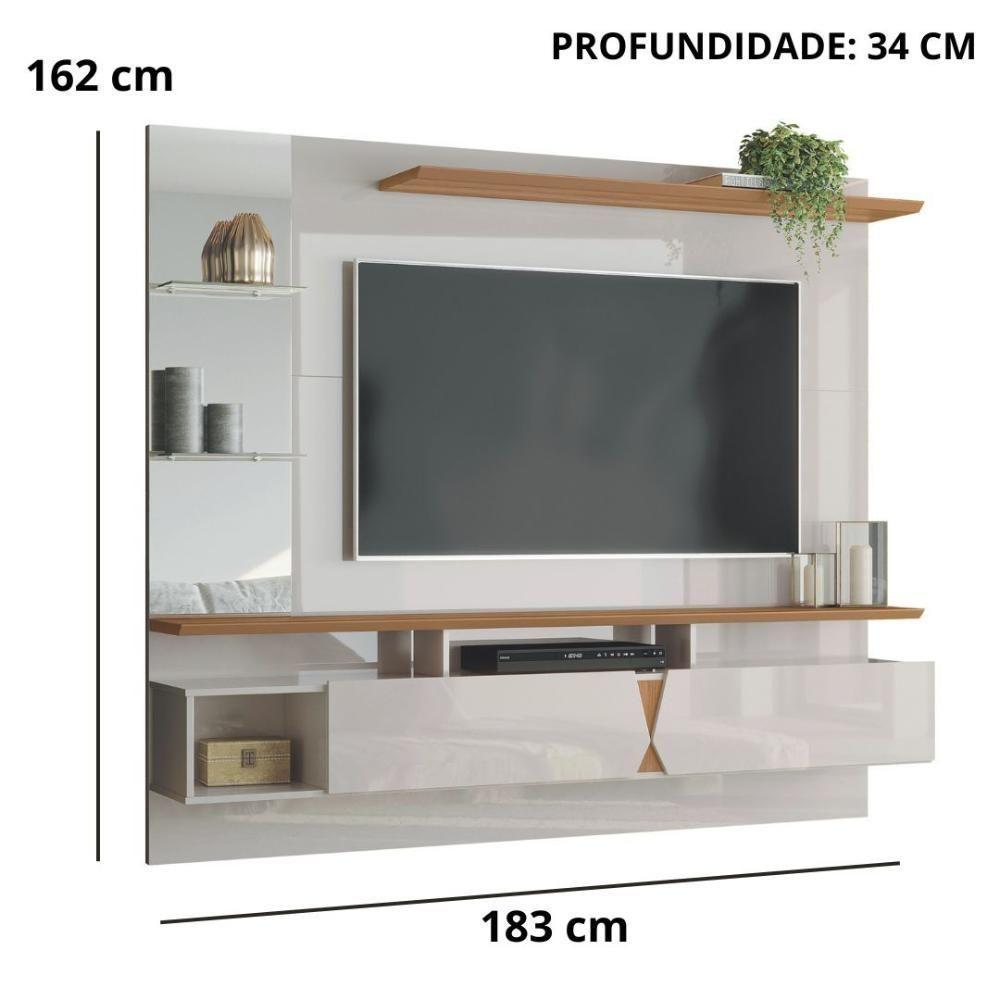 Painel Para Tv Até 55'' Off White Com Damasco Intense - Lukaliam Móveis - 3